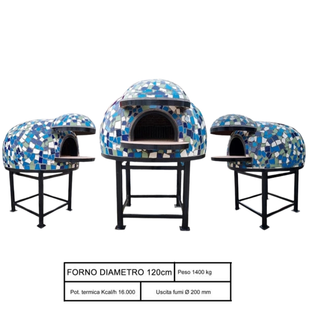 Forno a legna artigianale diametro 120 cm capienza 5 pizze cetara blu con base