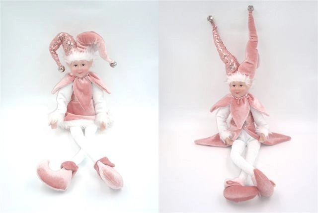 Pupazzo Elfo Seduto Natalizio Decorativo di Natale Regalo Rosa