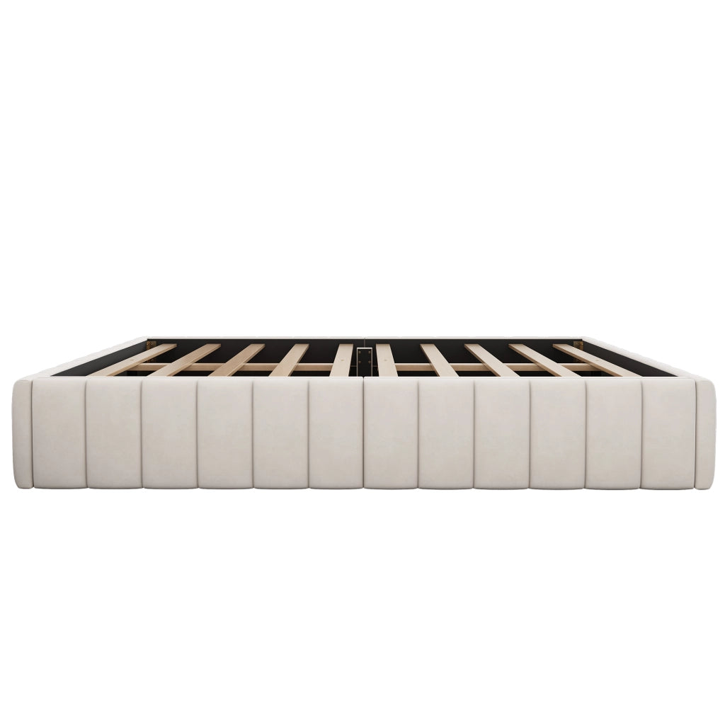 Letto imbottito beige 140x200 cm con rete a doghe e 4 cassetti