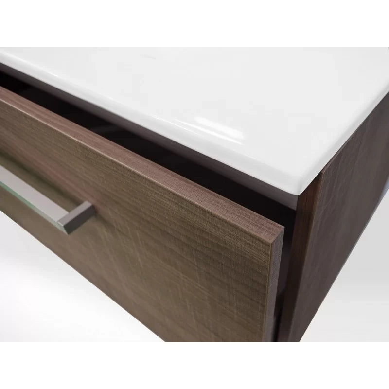 Mobile bagno sospeso noce tranchè 90 cm serie kio con lavabo e specchio