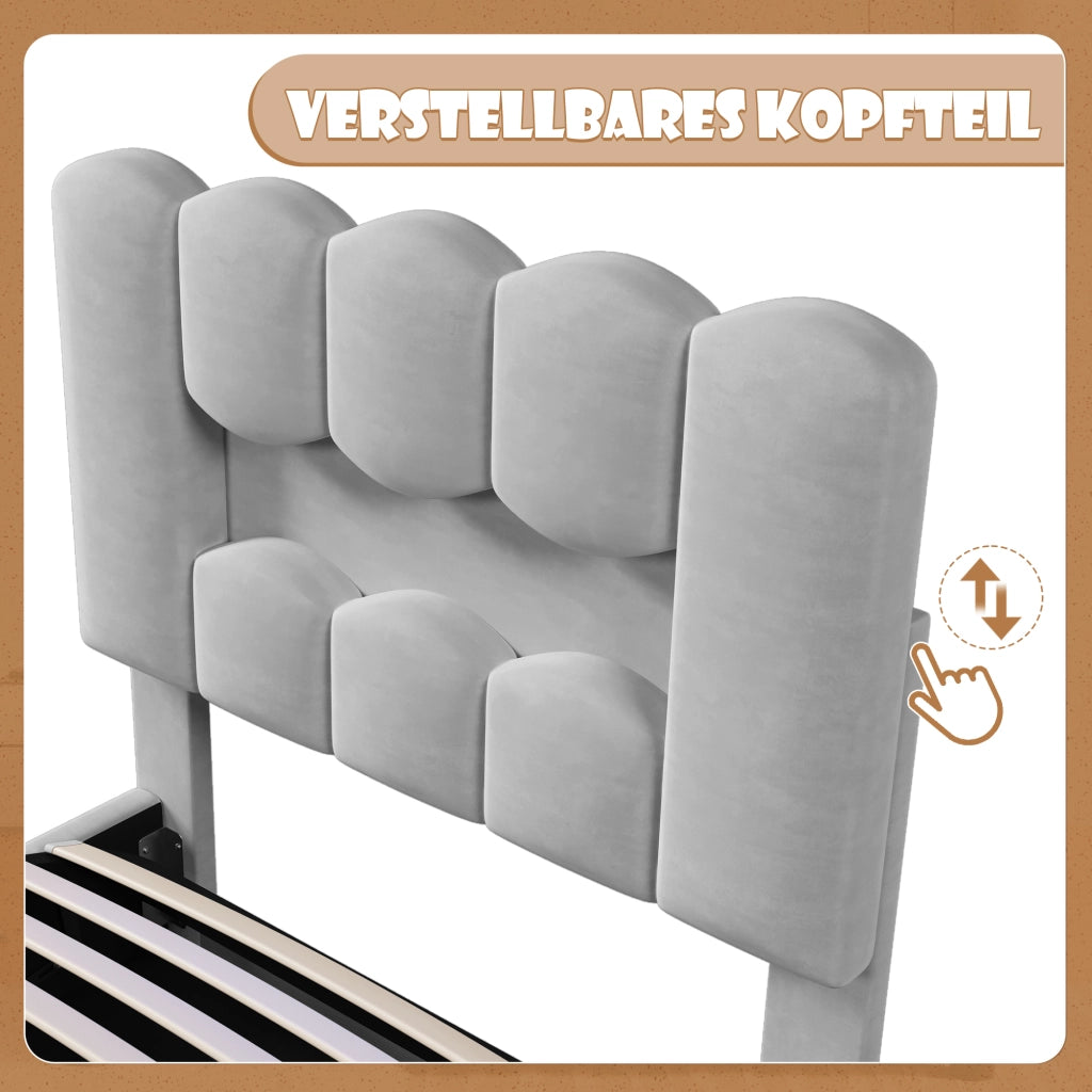 letto imbottito velluto grigio 90 x 200 cm