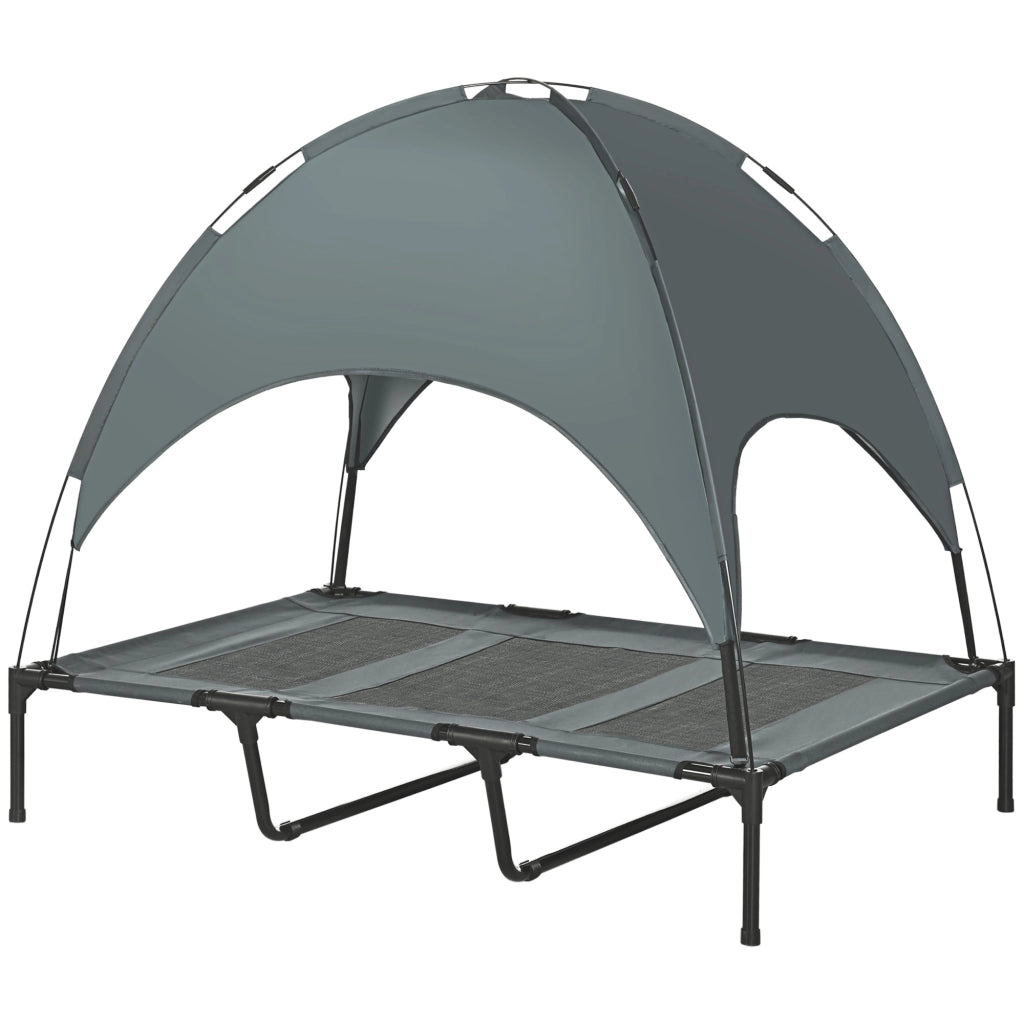 Letto per cani e gatti esterno rialzato con ombrellone ¨C zephmum ¨C 122x92x108 cm grigio nero