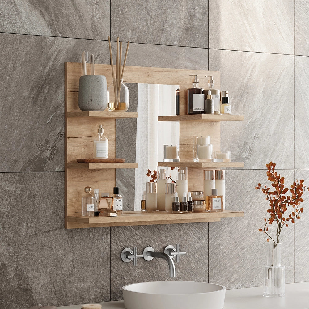 Vicco Specchio contenitore bagno Quercia dorata 58.8 x 50 cm con ripiani