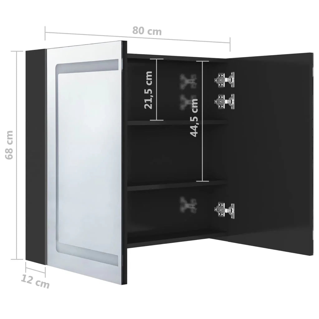Mobile da bagno con specchio LED 80 x 12 x 68 cm nero lucido 02_0006617