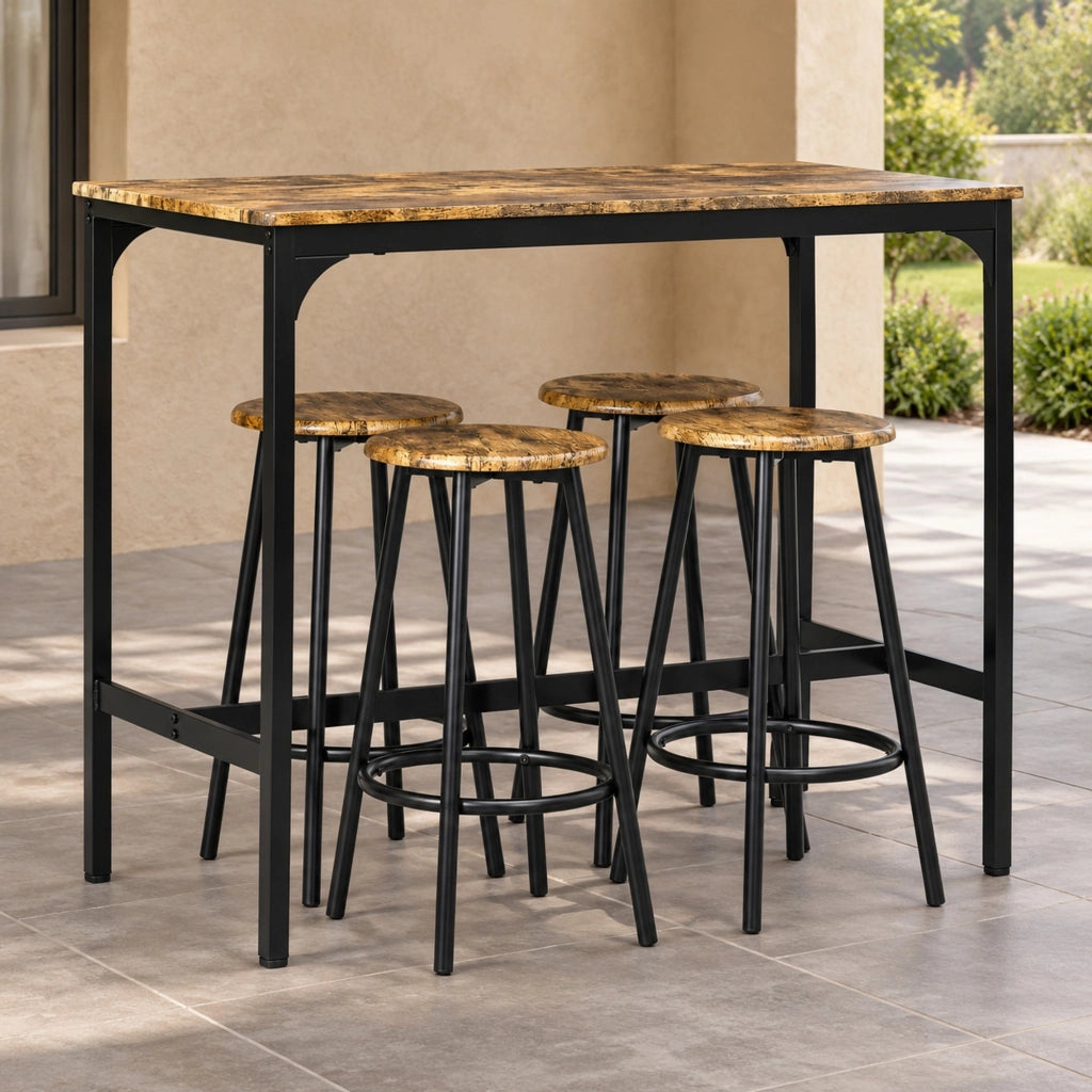 Set tavolo alto con 4 sgabelli in MDF e metallo