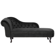 Chaise Longue in Velluto nero Versione Sinistra Stile Chesterfield con bottoni