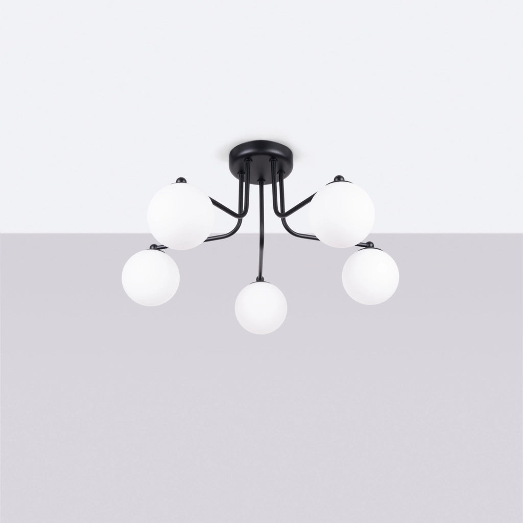 Lampadario da parete a LED Astral French Sky a 5 luci, in acciaio bianco e nero, in vetro
