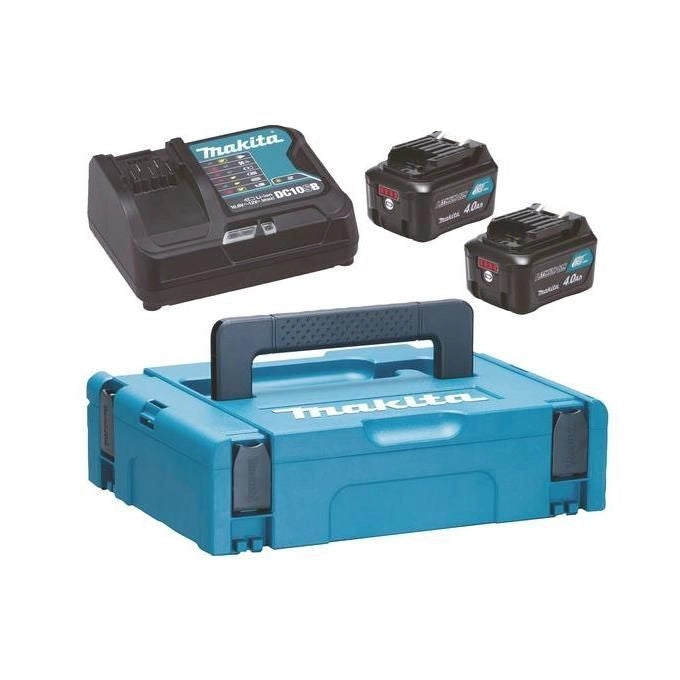 Makita 197641-2 Kit Alimentazione 12V 4,0 Ah con 2 Batterie BL1041B e Caricabatterie Rapido DC10SB in Valigetta MAKPAC colore Nero