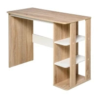 Scrivania Moderna in Legno con Scaffale a 3 Ripiani, 100x44x74cm, Bianco e Quercia