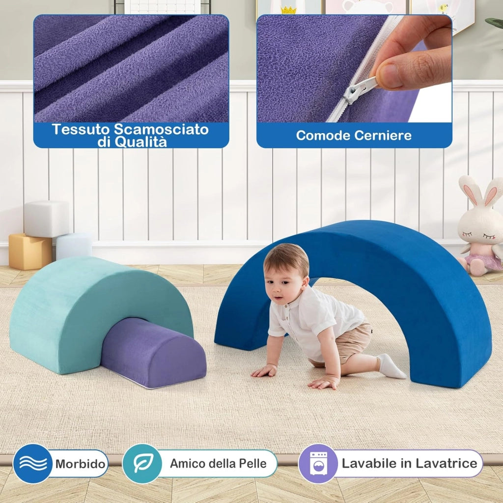 Set di Gioco Arrampicata Arcobaleno, Blocchi in Schiuma con Rivestimenti Lavabili in Lavatrice, Set di Attività da Arrampicata e Gattonamento per Interni per Bambini 3+ Anni