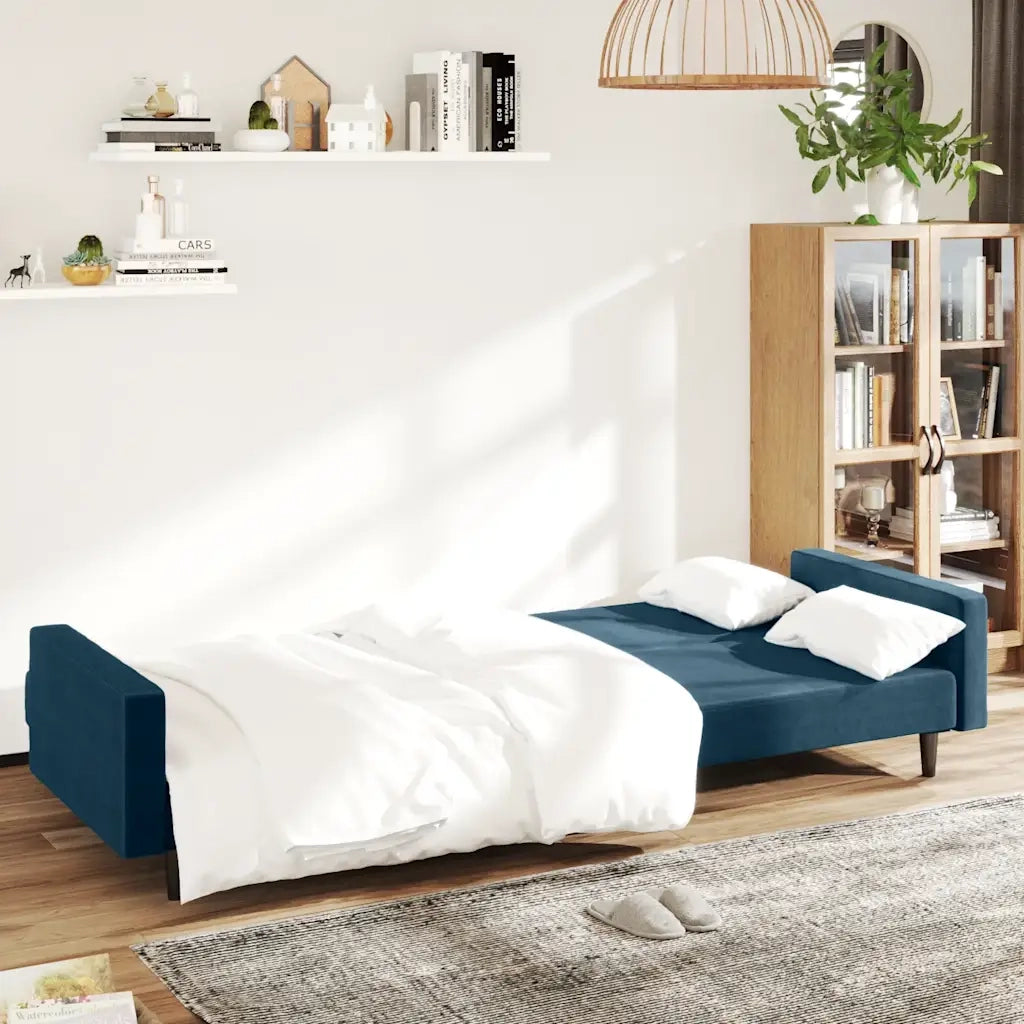 Divano Letto a 2 Posti Blu in Velluto