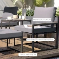 Set di mobili da giardino in acciaio per 2 persone, resistente alle intemperie, set da balcone con 2 poltrone, cuscini, tavolino