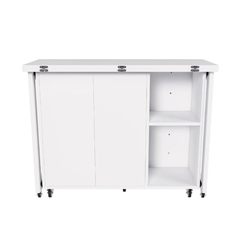 Tavolo da pranzo pieghevole con vano contenitore e ruote - per cucina - bianco