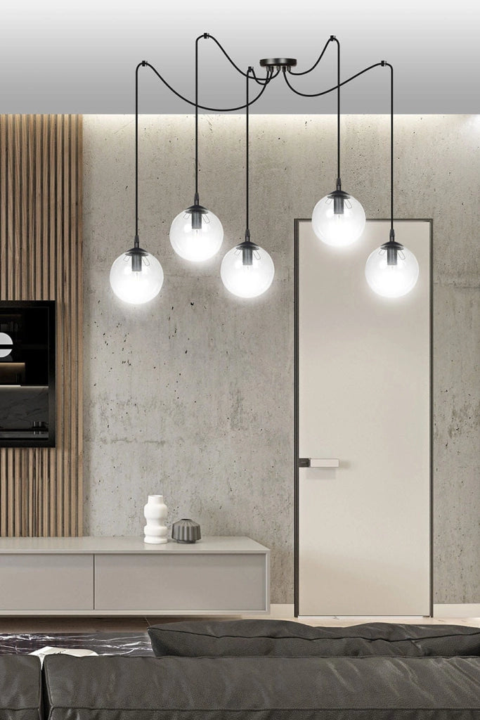 Lampadario Emibig GIGI 5xE14 nero vetro trasparente IP20