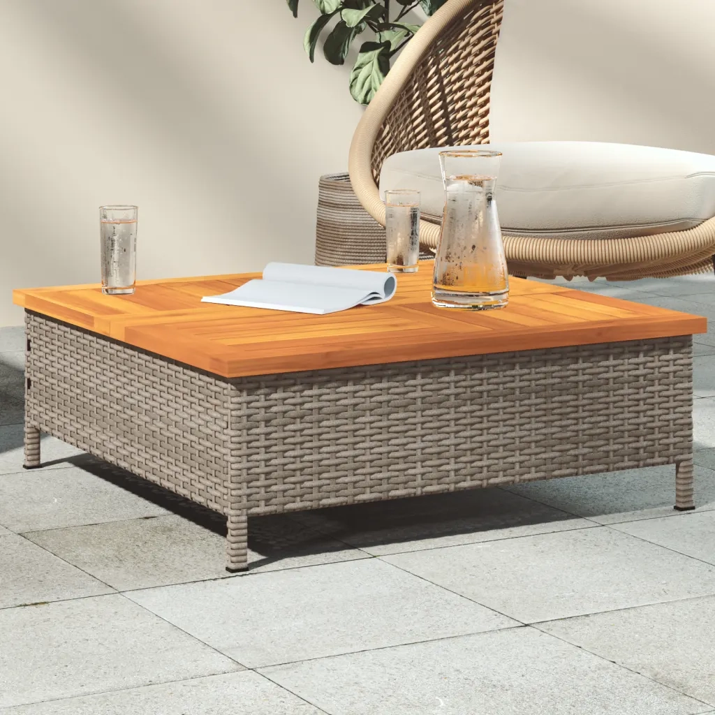 Tavolo da Giardino | Tavolino da esterno Grigio 70x70x25cm Rattan e Legno di Acacia