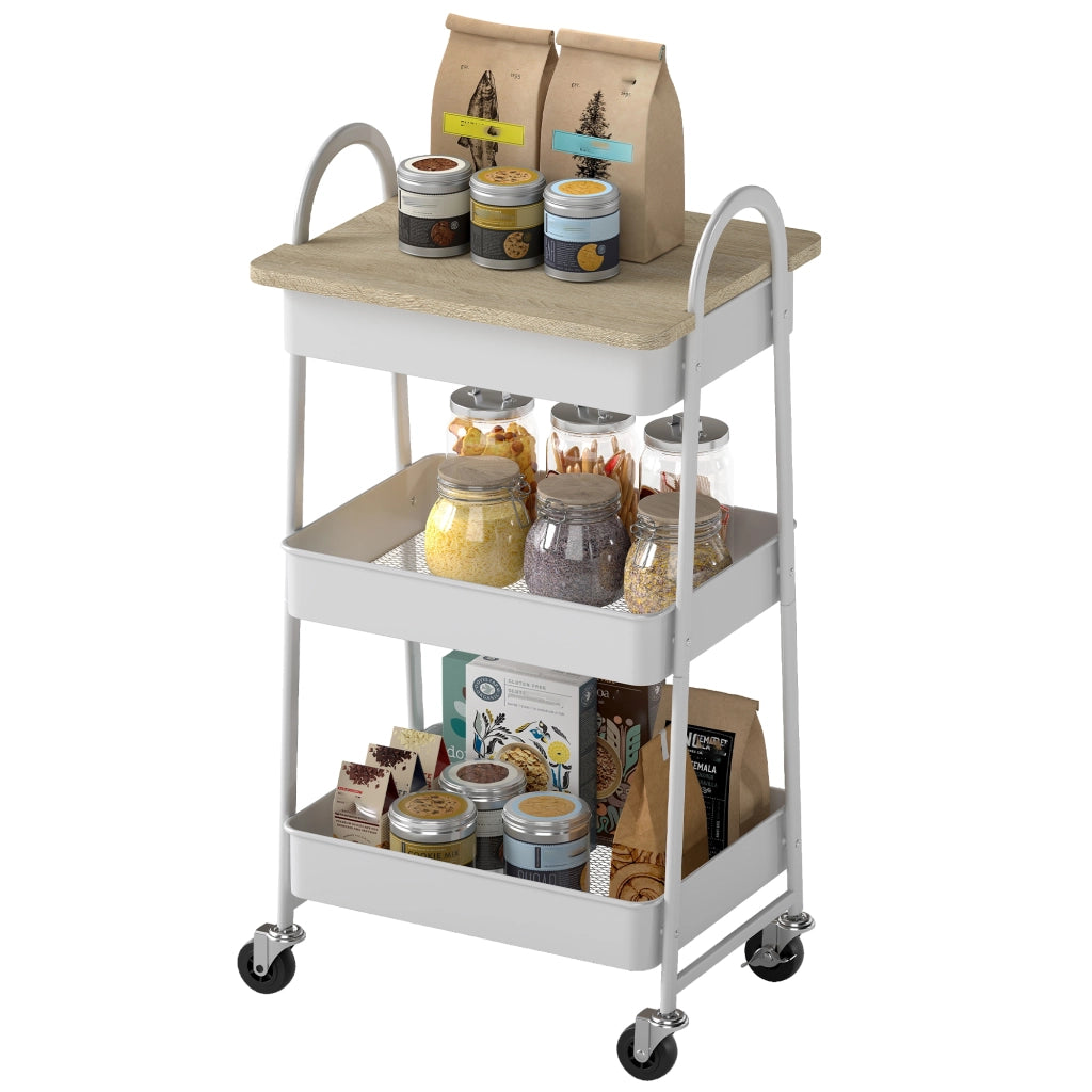 Tavolino da cucina con 3 livelli e cestini ¨C zephmum ¨C 45x32x77.5 cm quercia