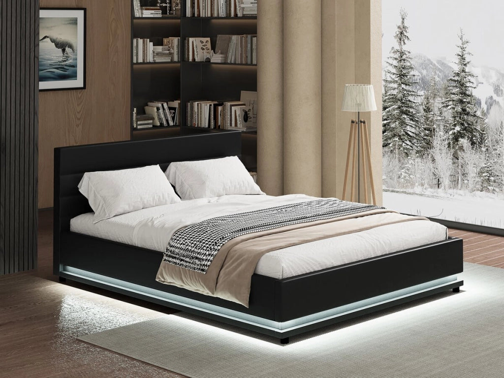 Letto LED con contenitore "Anastasia" - 160 x 200 cm - Nero