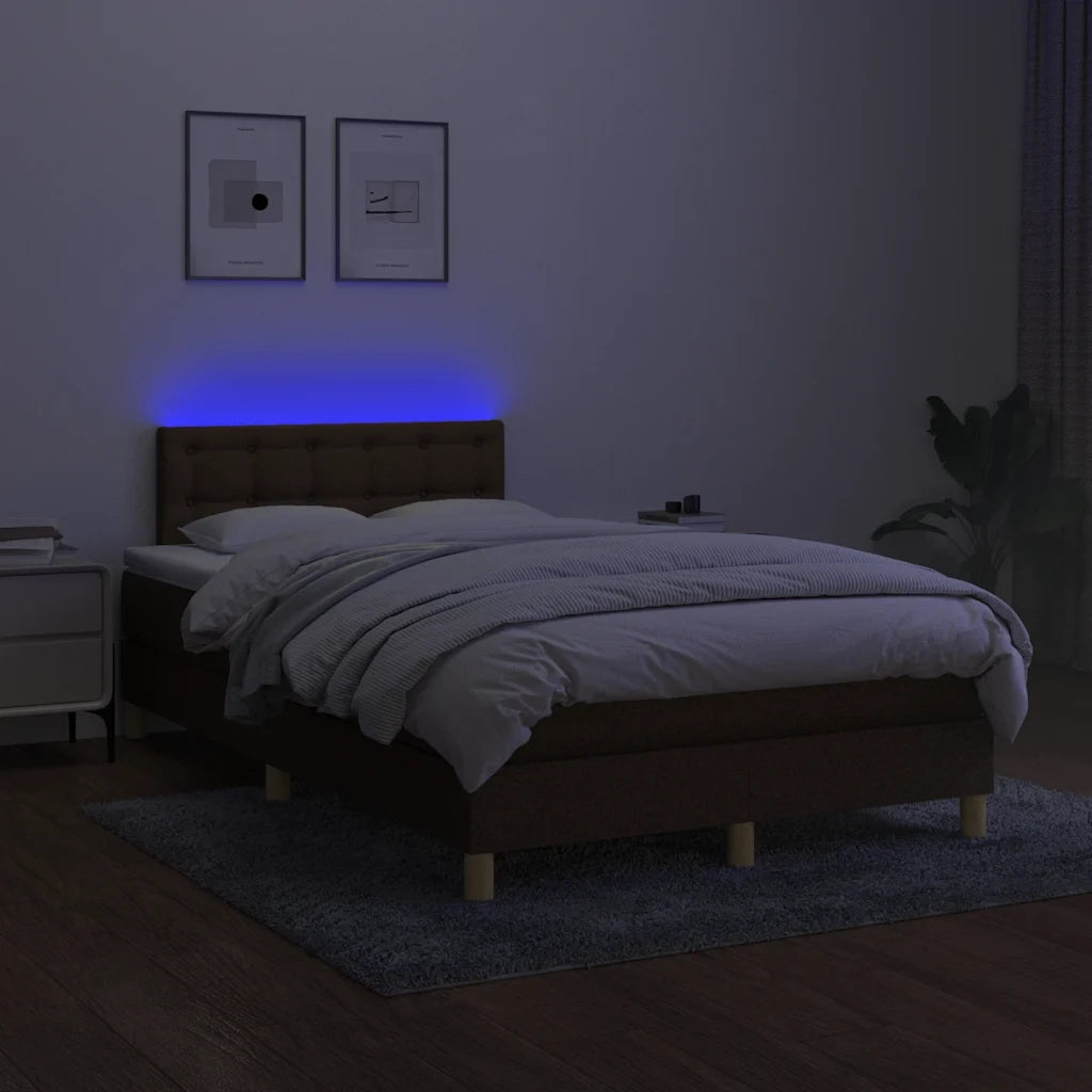 Letto a Molle Materasso e LED MarroneScuro 120x190cm in Tessuto 3270119