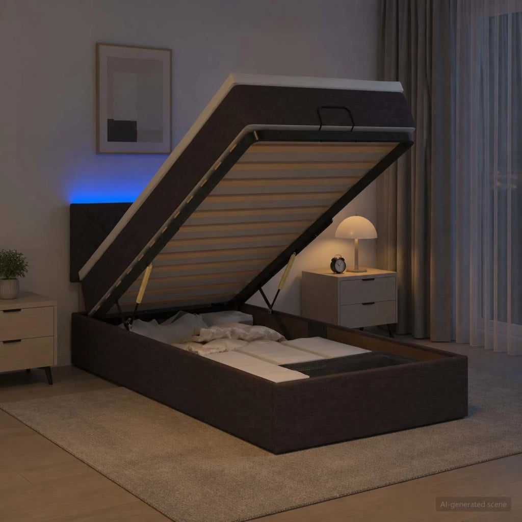 Letto Ottomano con Materasso e LED Marrone Scuro 90 x 200 cm 3456963
