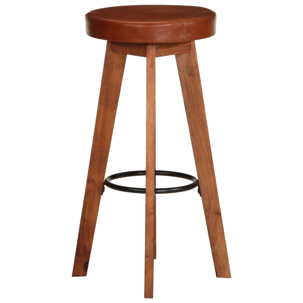 Sgabelli da Bar 2 pz in Vera Pelle e Legno Massello di Acacia 246260