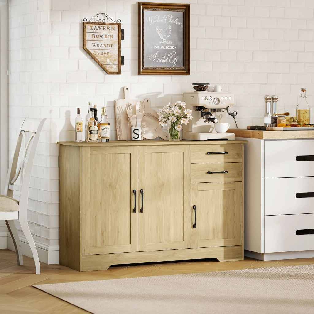 Credenza con 3 Ante e 2 Cassetti ¨C Xylo ¨C Legno Naturale 120x38x79 cm