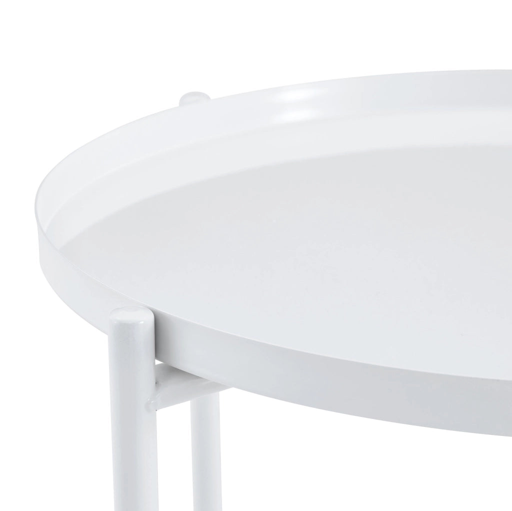 Tavolino laterale rotondo 42x52 cm a 2 ripiani in MDF e metallo bianco