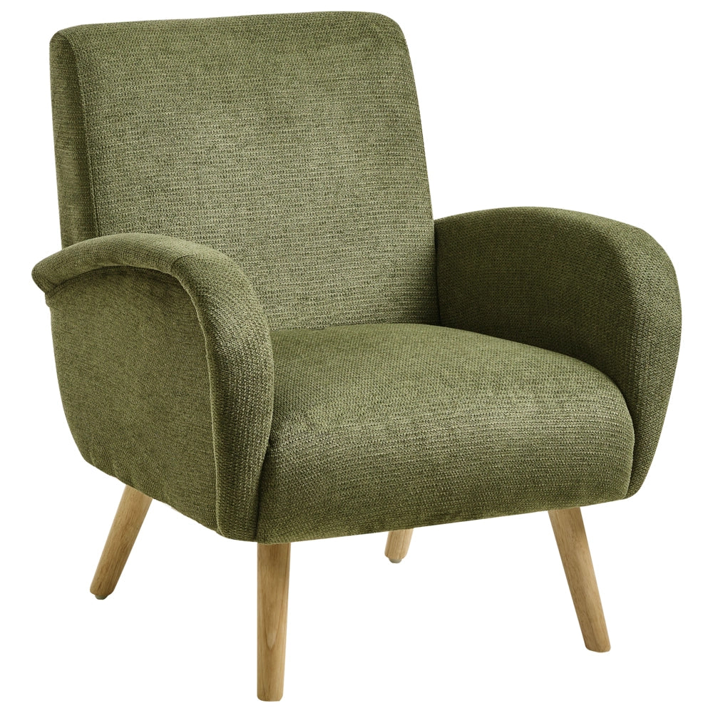 Poltrona moderna in tessuto rivestimento idrorepellente gambe in legno di gomma con braccioli verde