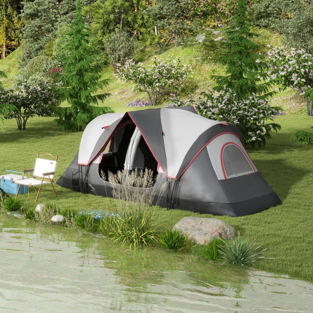 Tenda da Campeggio 450x215x180 cm 6 Posti con 2 Stanze Separate Grigio