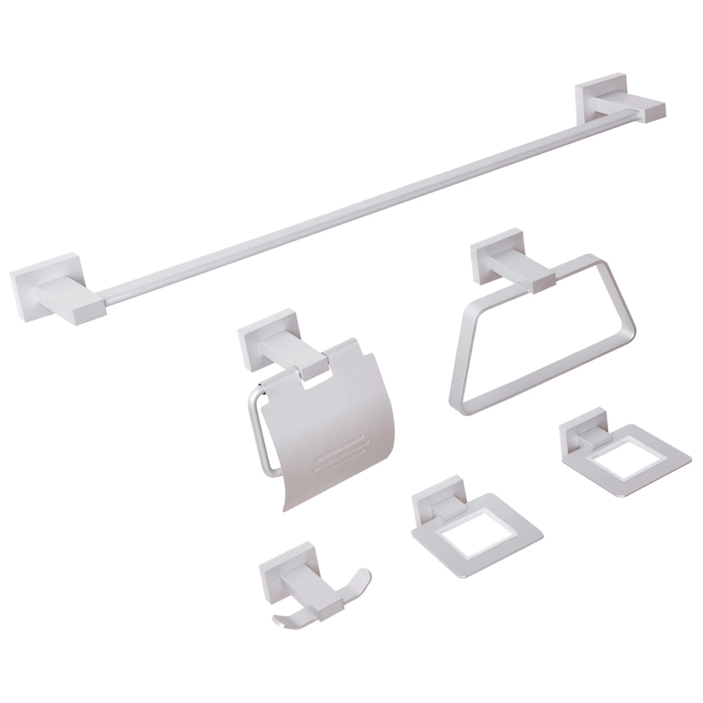 Set di 6 accessori da bagno in alluminio argento con bicchiere e portasapone Accessori da bagno in stile moderno