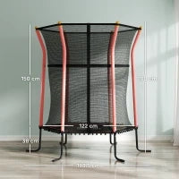 Tappeto Elastico per Bambini con Ingresso a Cerniera e Pali Imbottiti, Ø163.5x190 cm, Rosso