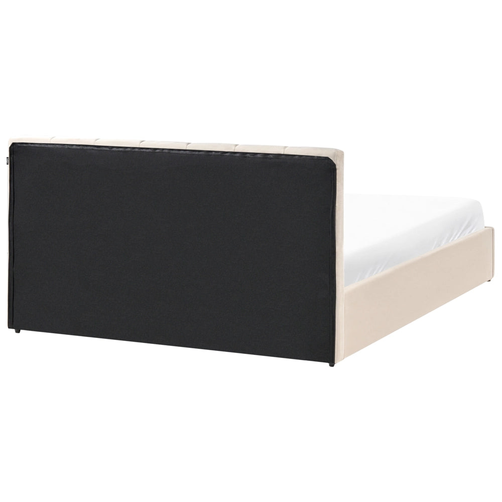 Letto contenitore Rivestimento in velluto beige 160 x 200 cm con testiera a doghe