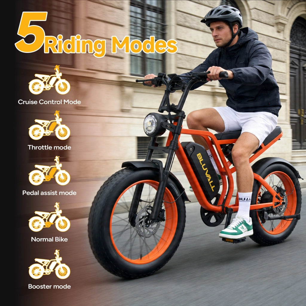 Bici Elettrica 20" Fat Bike 250W (Picco 1500W), Batteria 52V 20Ah Rimovibile con Serratura, Freni Idraulici + Doppia Sospensione Idraulica, Shimano 7 Marce, Bici per Citt¨¤ e Fuoristrada Portata 150kg