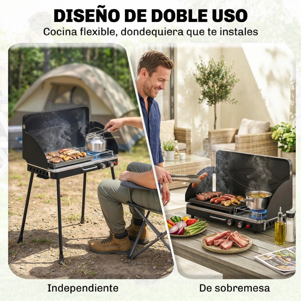 Barbecue a Gas Portatile 2 in 1 con Piastra ¨C Xylo ¨C 7 kW Nero Propano