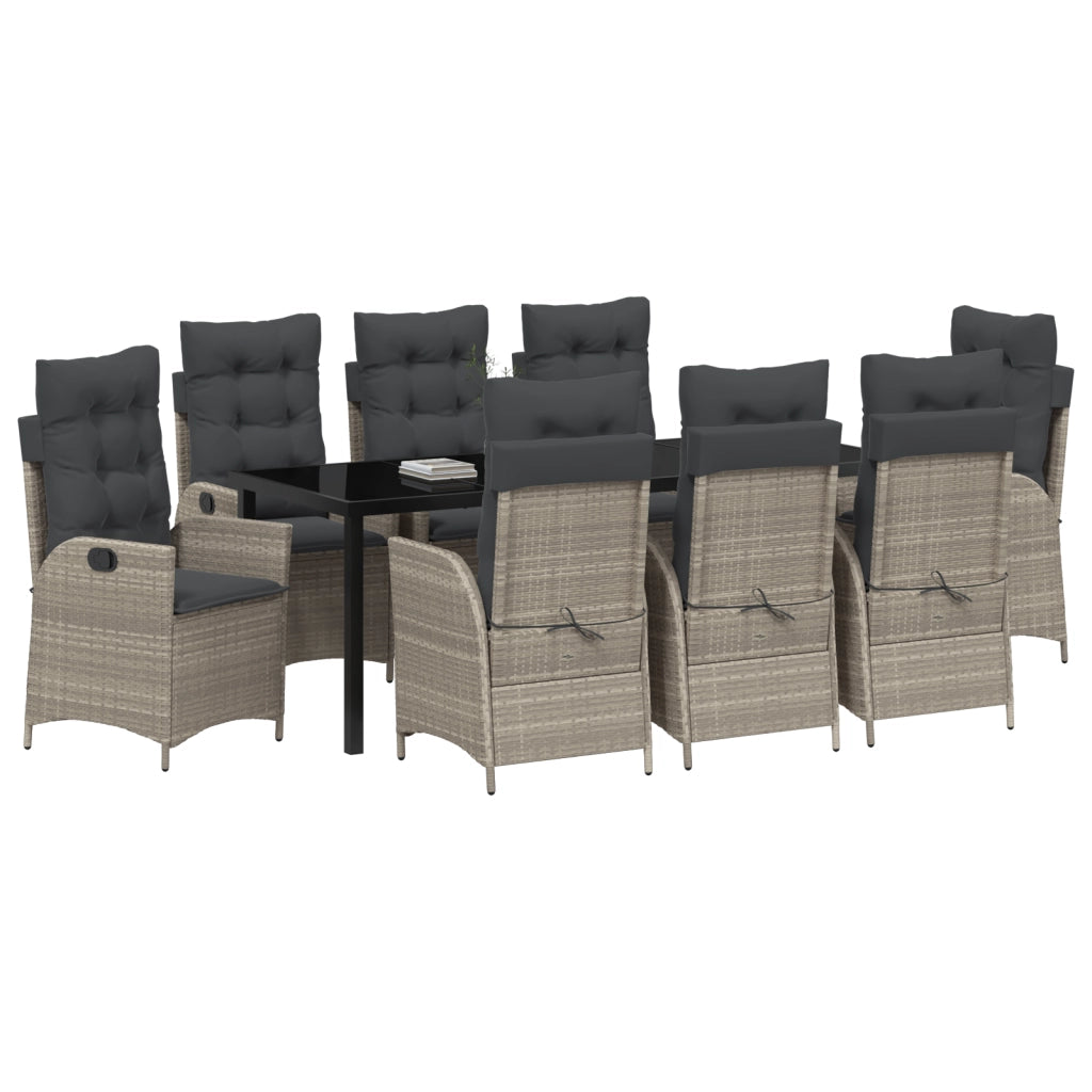 Set da Pranzo Giardino 9 Pezzi con Cuscini Grigio Chiaro Polyrattan