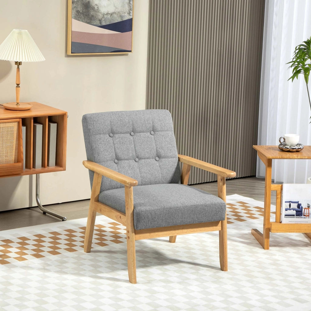 Poltrona in Lino con Braccioli e Struttura in Legno ¨C Zephmum ¨C Grigio Chiaro 130 kg