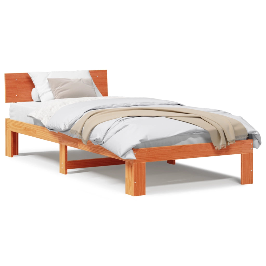Struttura Letto con Testiera Marrone Cerato 90x190 cm Legno Massello di Pino