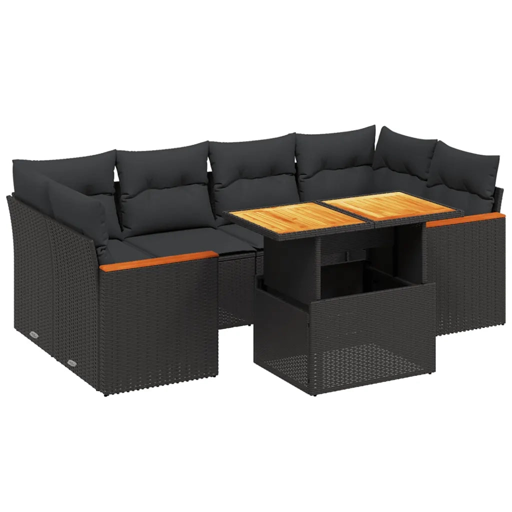 Set Divani da Giardino con Cuscini 7pz Nero Polyrattancod mxl 112723