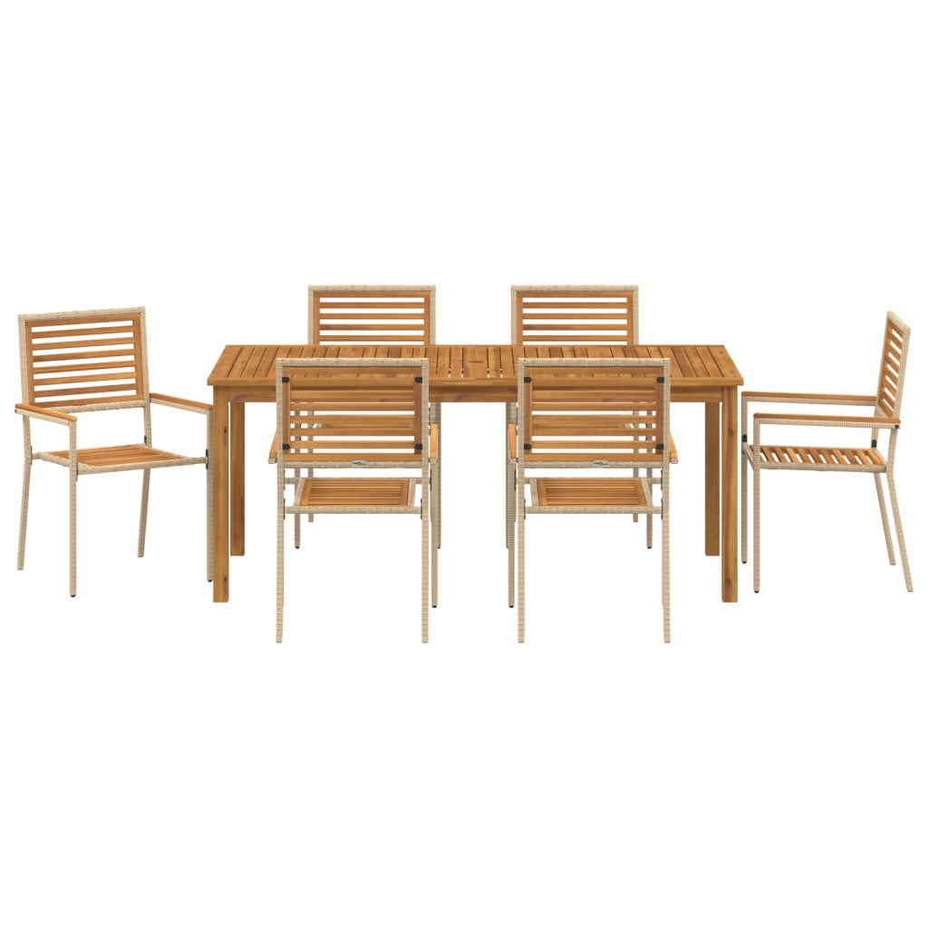 Set da pranzo da giardino  7 pezzi Beige Polyrattan Acacia