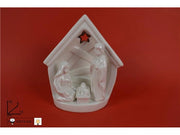 Decorazione Natale Presepe Natività in Ceramica Sacra Famiglia con Luce 16 cm