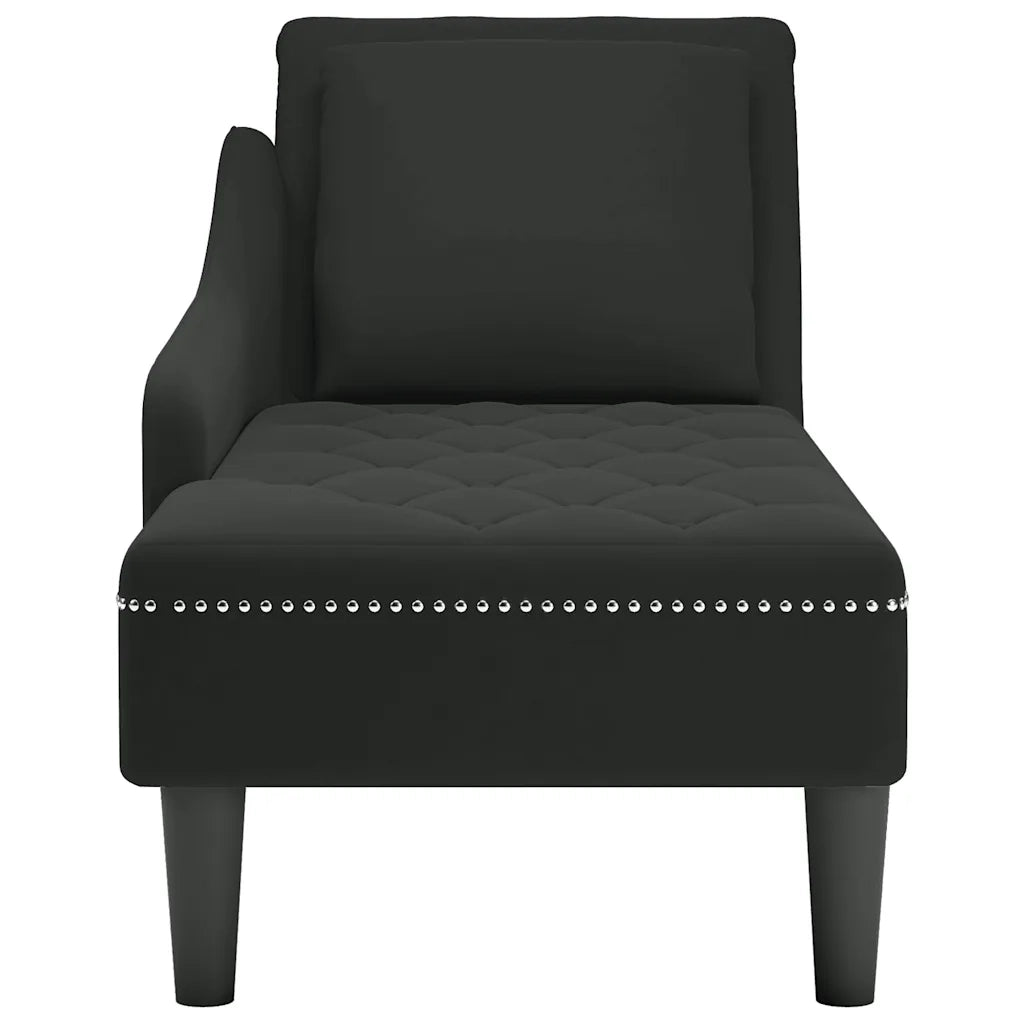 Sdraio con Cuscino e Bracciolo Destro in Velluto Nero 4009777