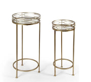 SET DI 2 TAVOLINI A COLONNA TONDI IN METALLO DA 70 E 60 CM COLORE ORO