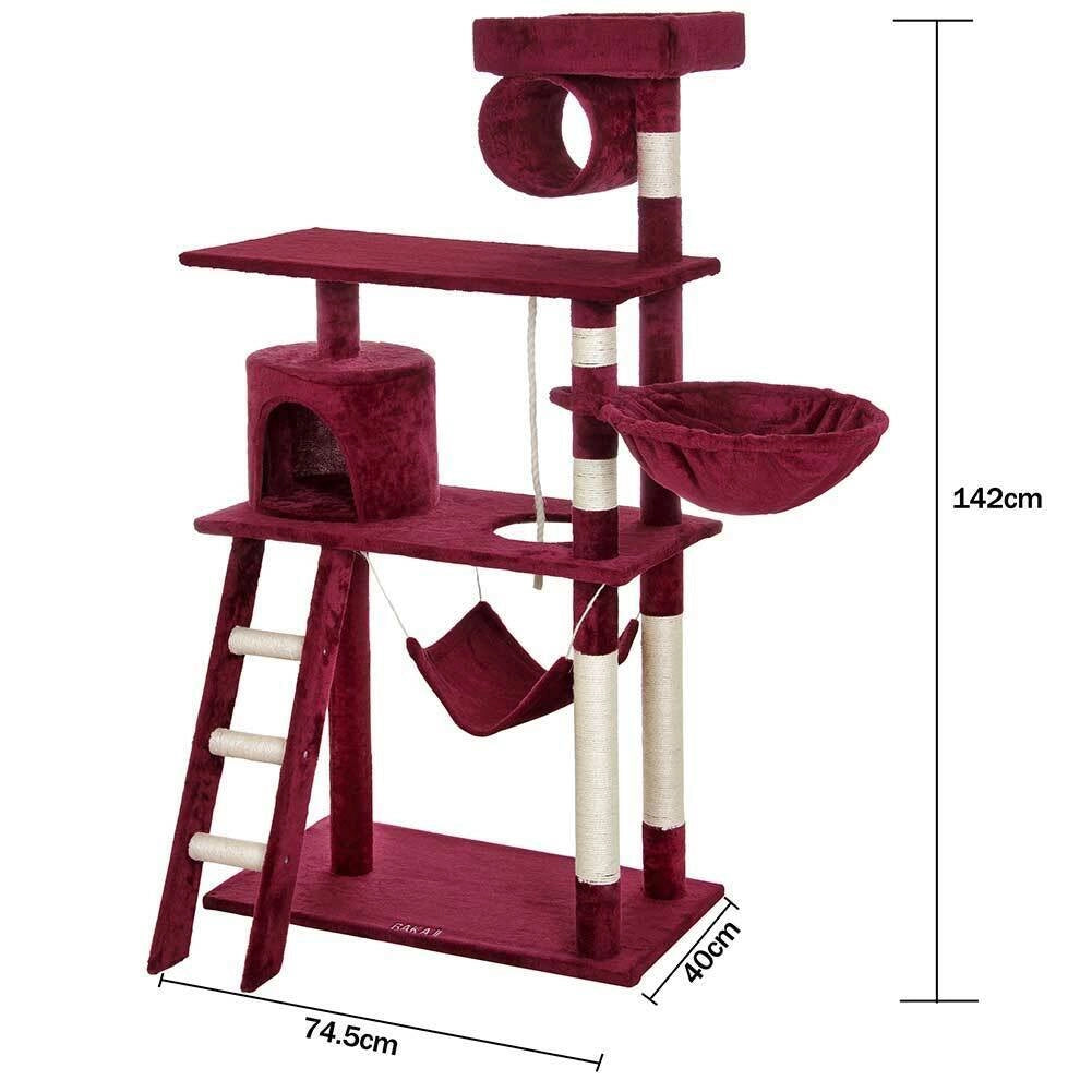 Albero Tiragraffi per Gatti Parco Giochi Cuccia Graffiatoio gatto 142cm Rosso