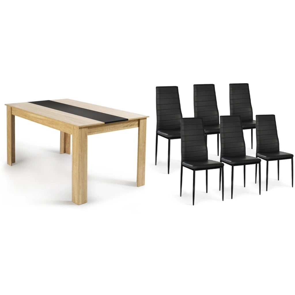 IDMarket - Tavolo da pranzo GEORGIA 140 cm in finto faggio e nero e set di 6 sedie ROMANE nere
