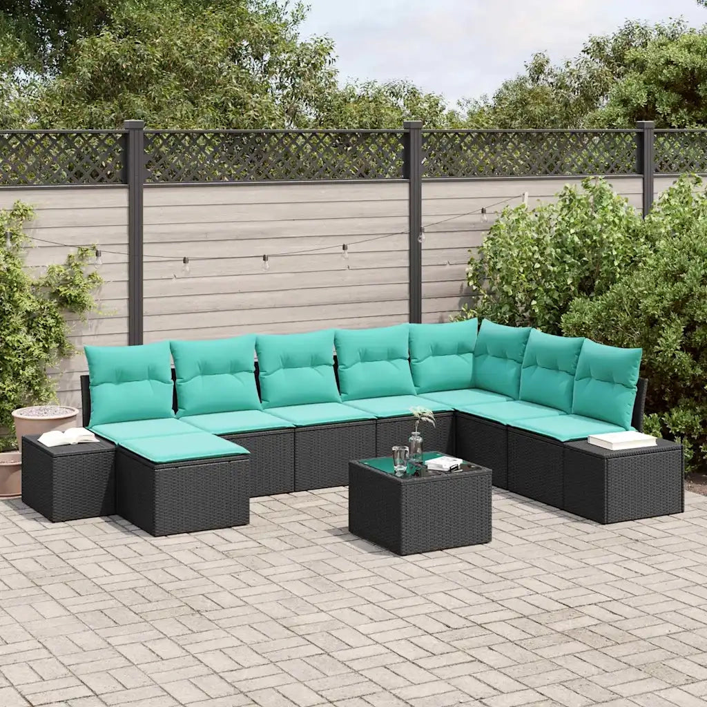 Set Divano da Giardino 9 pz Nero polyrattan 3347196