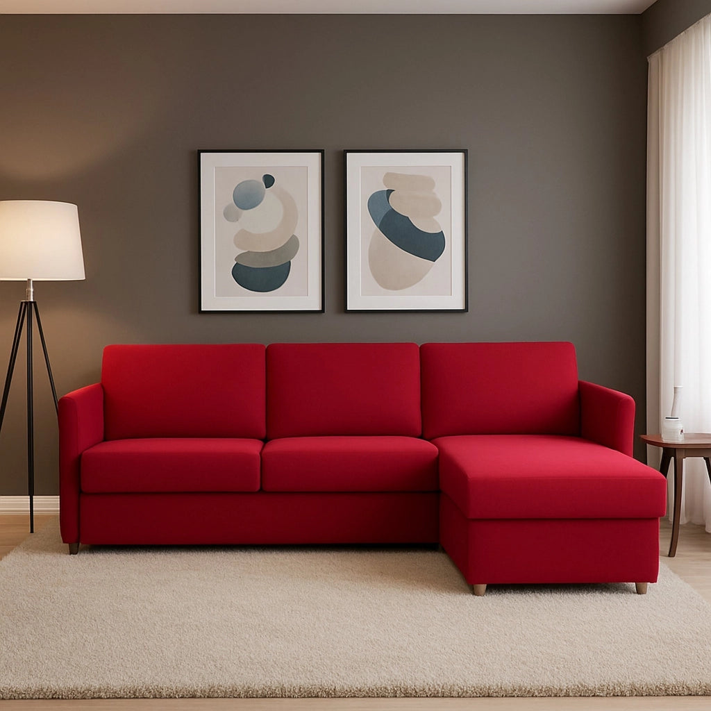 Posina, Divano Fisso con Penisola Sfoderabile Made in Italy, 260x160 cm Rosso