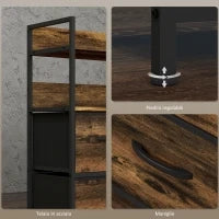 Cassettiera 7 Cassetti Rimovibili con 2 Ripiani Industriale in Legno e Acciaio, 79x29x101 cm, Marrone e Nero
