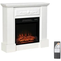 Camino Elettrico da Terra 1800W con Effetto Fiamma, Telecomando, Timer e Temperatura Regolabile, Bianco