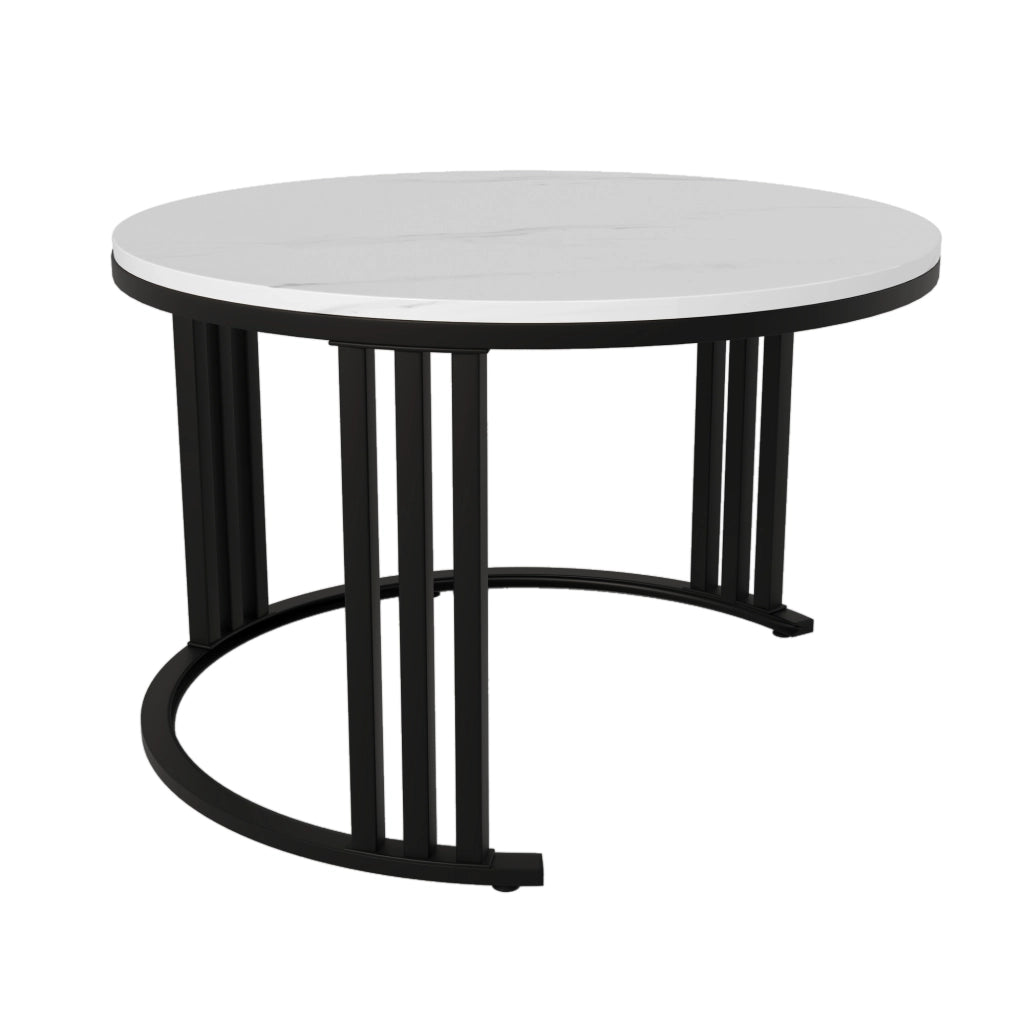 Tavolino da Caff¨¨ Rotondo MDF Set 2 Pezzi con Cassetti ¨C MINIMAL ¨C Bianco Marmo, 70x70x46 + 50x50x40 cm