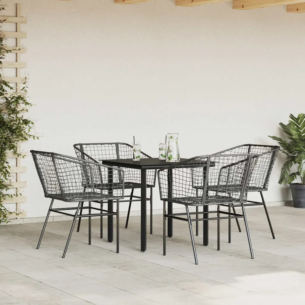 Set Mobili da Pranzo per Giardino 5 pz | Set Salotto da Giardino Nero Polyrattan Vetro