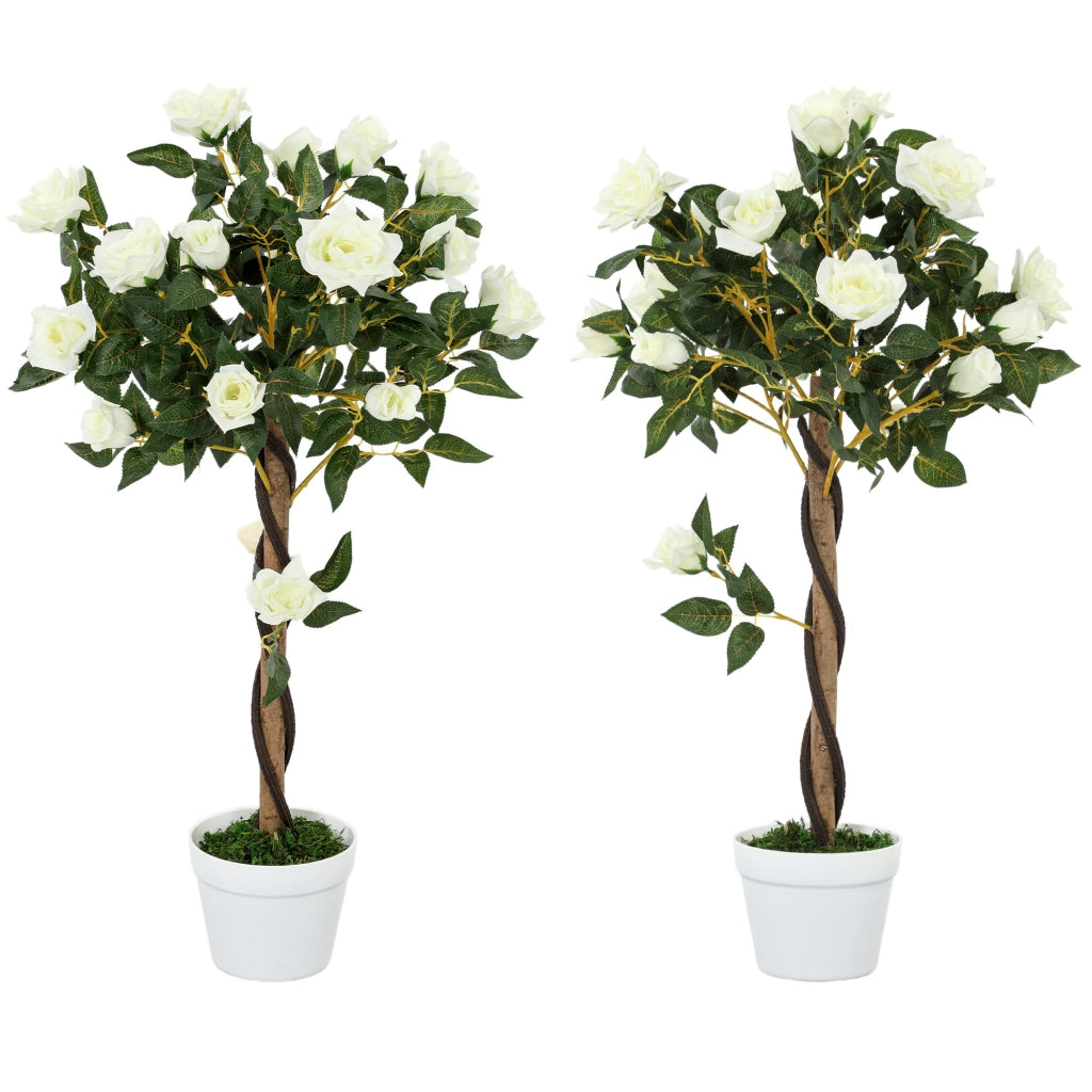 Pianta Finta Rosa ¨C zephmum ¨C Vaso Cemento Bianco 18x90 cm
